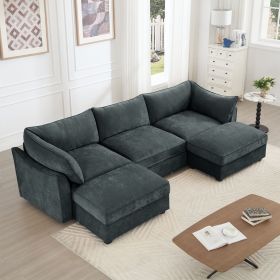 U Shape 3 Seater Deep Seat Sofa Couch with Ottomans,3-Seat Sofa with with 2 Movable Ottomans