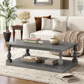 U_STYLE Vintage Coffee Table Featuring Artistic Vase Column Legs and Luxurious Pine Veneer for Timeless Charm,Suitable for living room, study roo