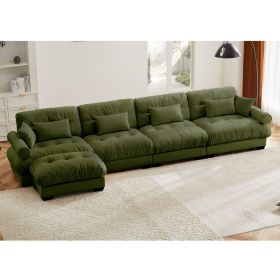 L Shaped Sectional Cloud Sofa , Convertible Deep 4 Seater Modular Couch for Living Room,Modern Velvet Comfy Upholstered Corner Couch Waist Pillow