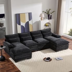 110*55" Modern Modular U-shaped Sectional Sofa with Waist Pillows,6 Seat Upholstered Symmetrical Indoor Furniture
