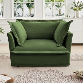 Slip-covered Armchair with 1 Big Back Cushion and 2 Big Toss Pillows, Single Deep Seat Comfy Single Couch Sofa Multiple Large Soft Pillows