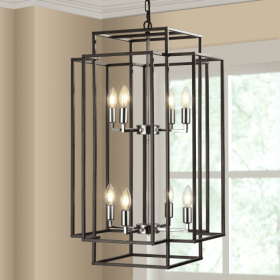 8 Lantern Tiered Chandeliers, Industrial Farmhouse Chandeliers Unavailable Platforms- Temu (Color: BLACK)