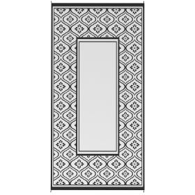 Reversible Outdoor Rug, Waterproof Plastic Straw With Carry Bag, 9 X 18, Black & White Gourd Border (Color: BLACK)