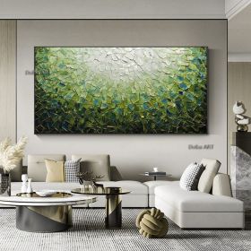 Handmade Large Abstract Oil Painting on Canvas;  Original Textured Boho Wall Art Green Fancy Acrylic Painting Modern Living Room Home Decor (size: 75X150CM)