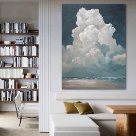 Hand Painted Oil Painting White Cloud Textured Wall Art Blue Sky Painting Cloud Painting Minimalist Cloud Wall Art White Cloud Art Blue Sky Wall (Style: 01, size: 150X220cm)