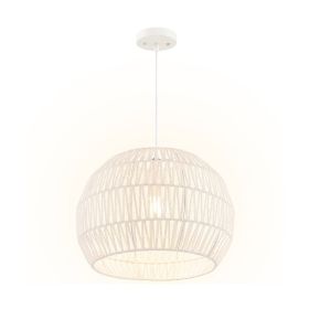 Adjustable Hanging Rope Farmhouse Rattan Pendant Lights Cage (Color: As pic show, type: Style A)