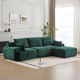 Modern Memory Foam Compressed Sofa,Large Sectional Couches for Living Room,Pet-Friendly Cloud Modular Sectional Sofa,Corduroy Fabric (Color: GREEN)