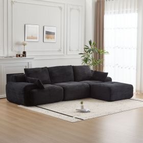 Modern Memory Foam Compressed Sofa,Large Sectional Couches for Living Room,Pet-Friendly Cloud Modular Sectional Sofa,Corduroy Fabric (Color: BLACK)