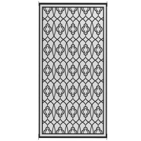 Reversible Outdoor Rug, Waterproof Plastic Straw With Carry Bag, 9 X 18, Black & White Lantern (Color: BLACK)